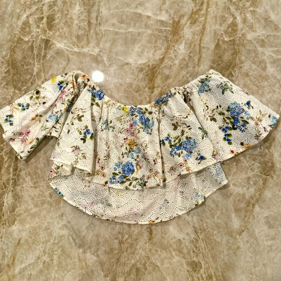 Zara woman multicolor Floral Print Eyelet Off The Shoulder crop Top size Medium - Picture 5 of 8